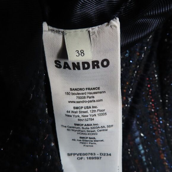 Sandro Colibri Tweed Double-Breasted Jacket 38 EU 6 US Navy Long Sleeve Button - Picture 6 of 15
